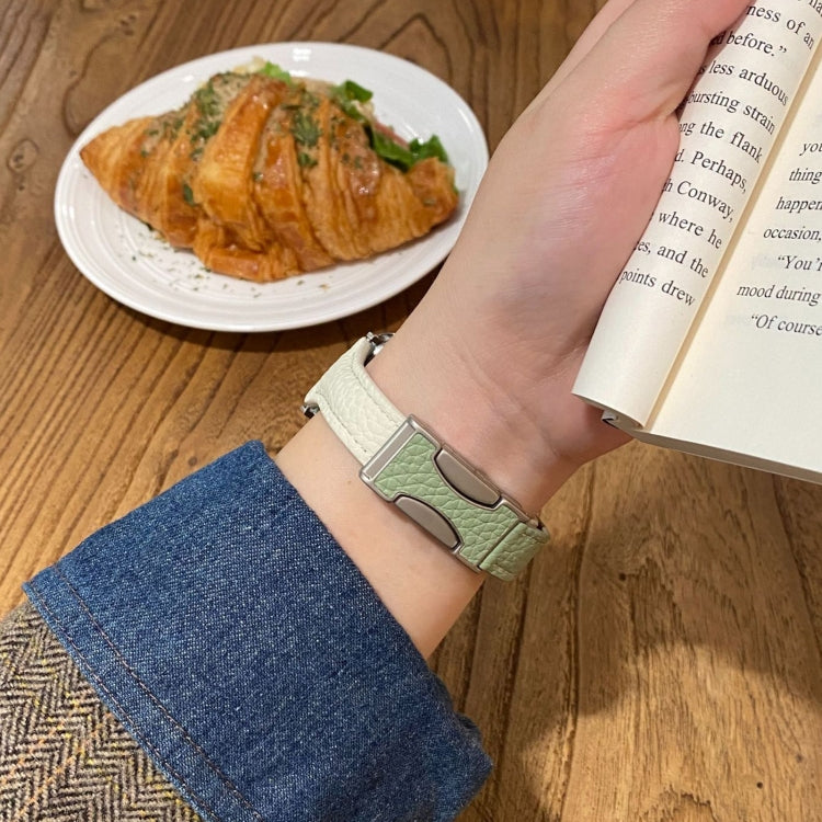 For Apple Watch 42mm / 41mm / 40mm / 38mm Slim Magnetic Buckle Genuine Leather Watch Band(Green Beige) by bashfashion