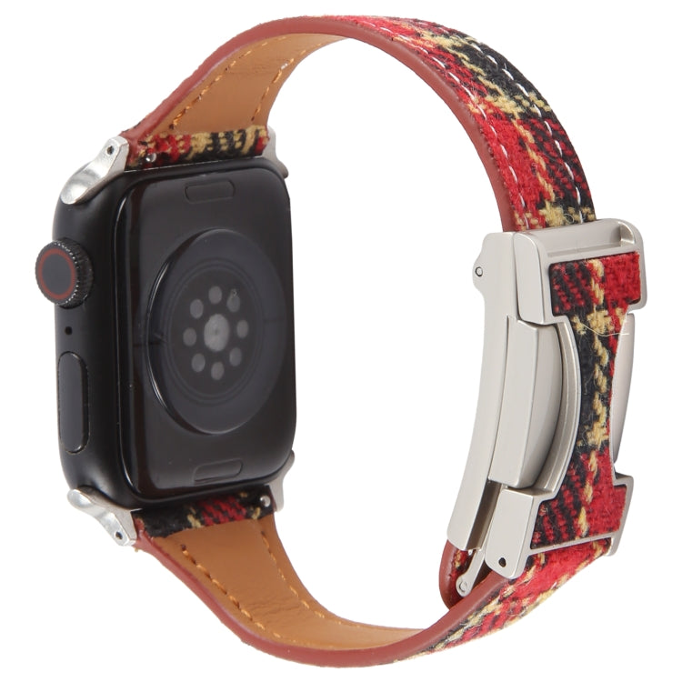 For Apple Watch 46mm / 49mm / 45mm / 44mm Slim Magnetic Buckle Napped Fabric Leather Watch Band(Red) by bashfashion