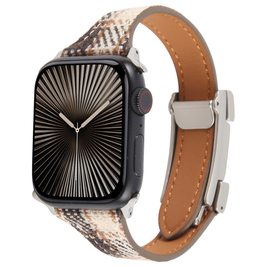 For Apple Watch 46mm / 49mm / 45mm / 44mm Slim Magnetic Buckle Napped Fabric Leather Watch Band(Brown) by bashfashion