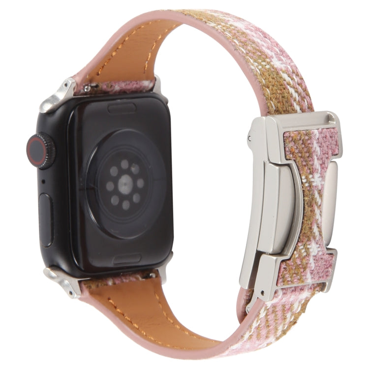 For Apple Watch 42mm / 41mm / 40mm / 38mm Slim Magnetic Buckle Napped Fabric Leather Watch Band(Pink) by bashfashion