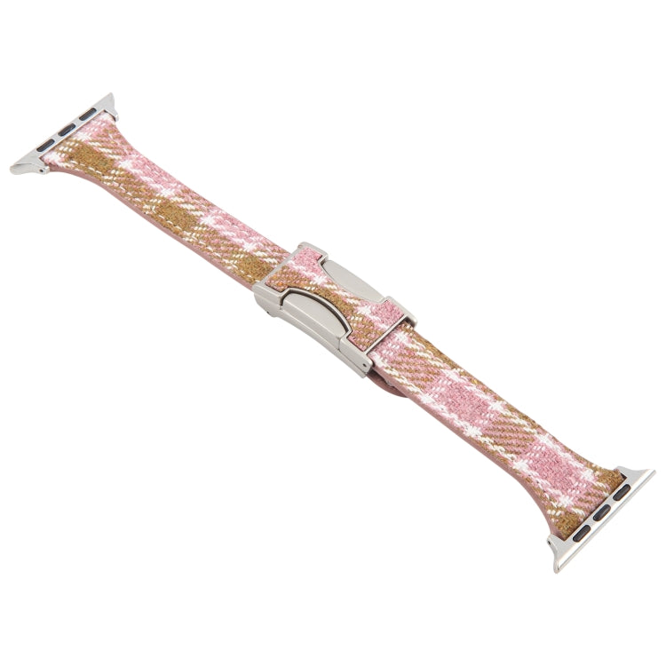 For Apple Watch 42mm / 41mm / 40mm / 38mm Slim Magnetic Buckle Napped Fabric Leather Watch Band(Pink) by bashfashion