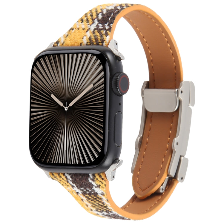 For Apple Watch 42mm / 41mm / 40mm / 38mm Slim Magnetic Buckle Napped Fabric Leather Watch Band(Yellow) by bashfashion