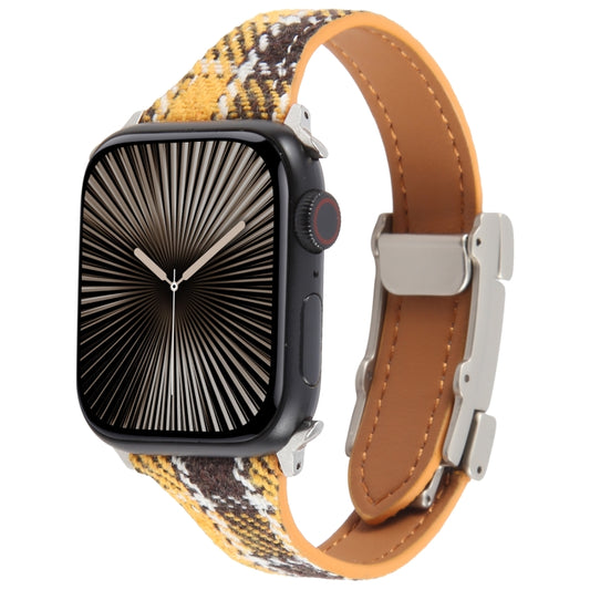 For Apple Watch 42mm / 41mm / 40mm / 38mm Slim Magnetic Buckle Napped Fabric Leather Watch Band(Yellow) by bashfashion