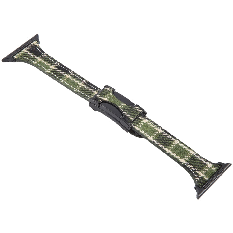 For Apple Watch 42mm / 41mm / 40mm / 38mm Slim Magnetic Buckle Napped Fabric Leather Watch Band(Green) by bashfashion