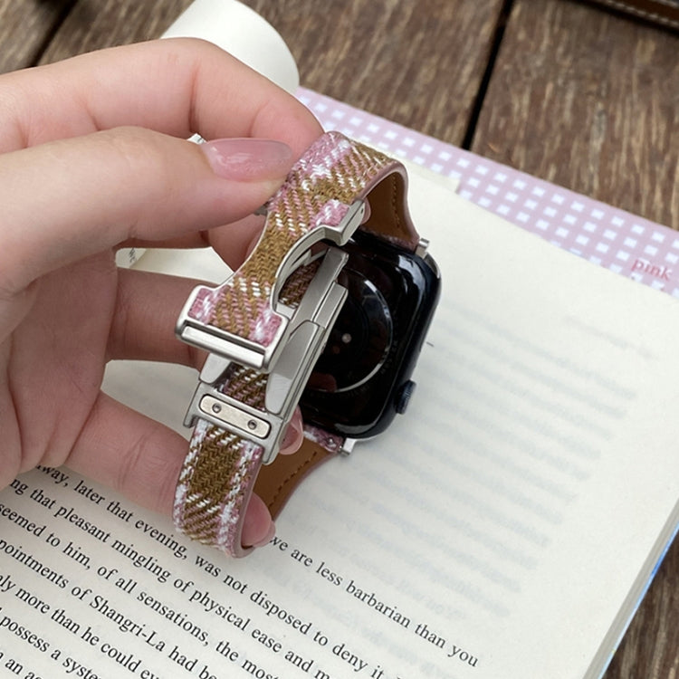 For Apple Watch 42mm / 41mm / 40mm / 38mm Slim Magnetic Buckle Napped Fabric Leather Watch Band(Pink) by bashfashion