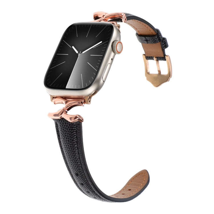 For Apple Watch 46mm / 49mm / 45mm / 44mm X-shaped Buckle Genuine Leather Watch Band(Black) by bashfashion