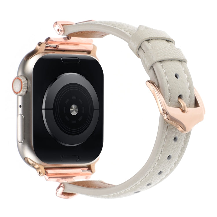 For Apple Watch 46mm / 49mm / 45mm / 44mm X-shaped Buckle Dot Texture Genuine Leather Watch Band(Beige) by bashfashion