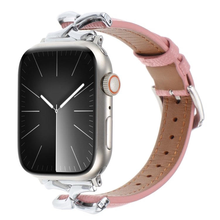 For Apple Watch 42mm / 41mm / 40mm / 38mm X-shaped Buckle Dot Texture Genuine Leather Watch Band(Pink) by bashfashion