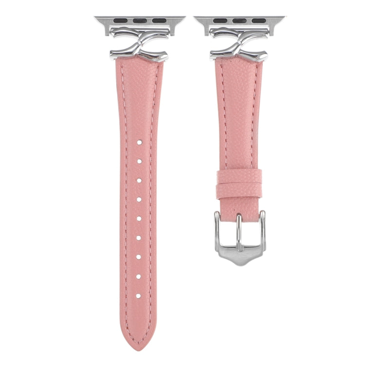 For Apple Watch 42mm / 41mm / 40mm / 38mm X-shaped Buckle Dot Texture Genuine Leather Watch Band(Pink) by bashfashion