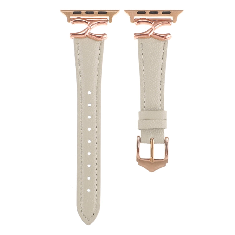 For Apple Watch 42mm / 41mm / 40mm / 38mm X-shaped Buckle Dot Texture Genuine Leather Watch Band(Beige) by bashfashion