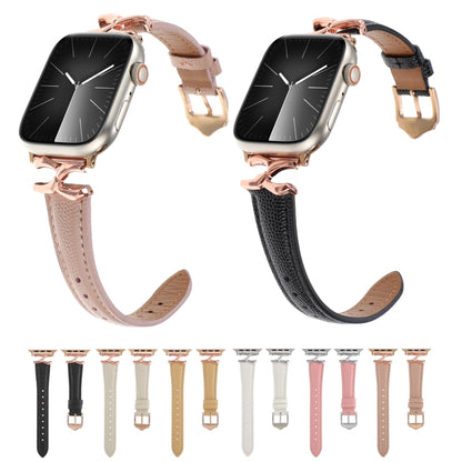 For Apple Watch 46mm / 49mm / 45mm / 44mm X-shaped Buckle Dot Texture Genuine Leather Watch Band(Black) by bashfashion