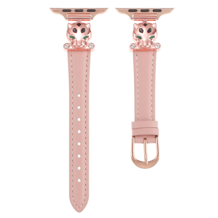 For Apple Watch 46mm / 49mm / 45mm / 44mm Leopard Head Genuine Leather Watch Band(Pink Rose Gold) by bashfashion