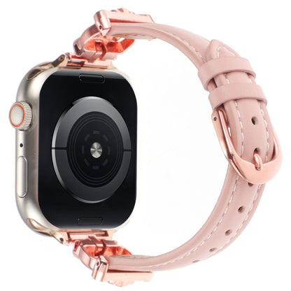 For Apple Watch 46mm / 49mm / 45mm / 44mm Leopard Head Genuine Leather Watch Band(Pink Rose Gold) by bashfashion
