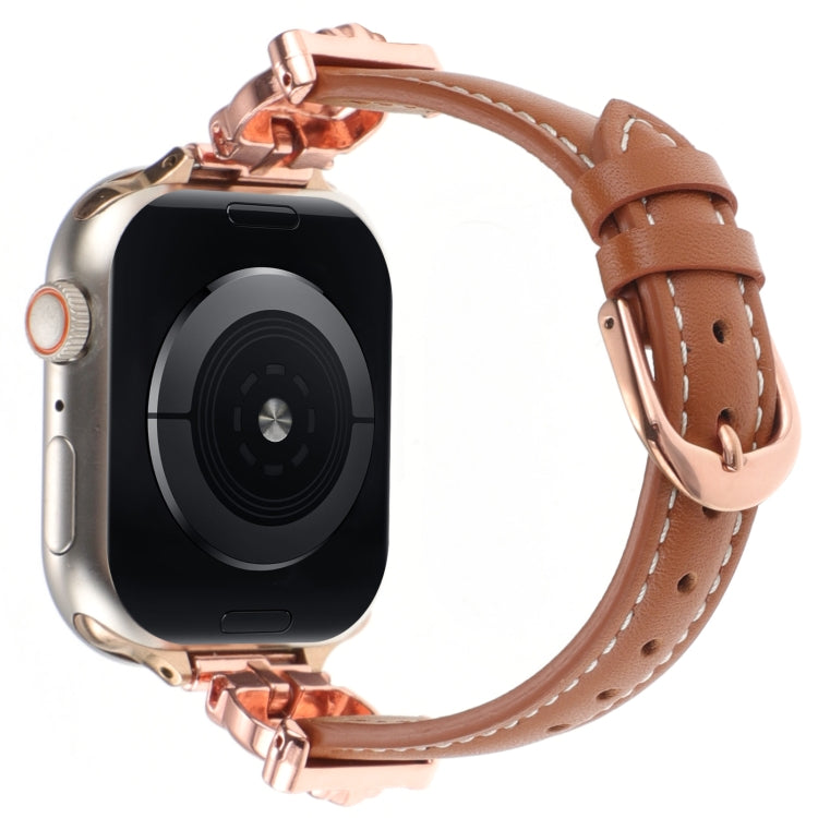 For Apple Watch 46mm / 49mm / 45mm / 44mm Leopard Head Genuine Leather Watch Band(Brown) by bashfashion