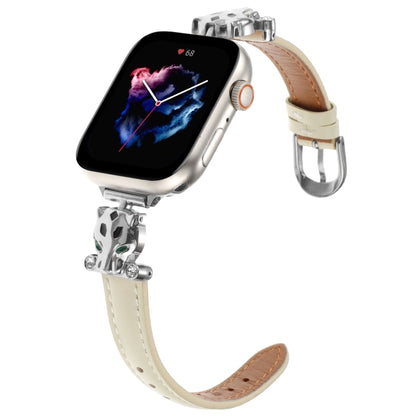 For Apple Watch 42mm / 41mm / 40mm / 38mm Leopard Head Genuine Leather Watch Band(White Silver Buckle) by bashfashion