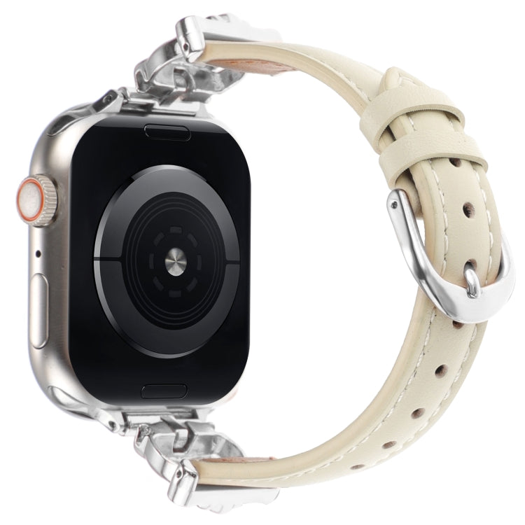 For Apple Watch 42mm / 41mm / 40mm / 38mm Leopard Head Genuine Leather Watch Band(White Silver Buckle) by bashfashion