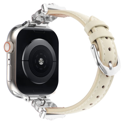 For Apple Watch 42mm / 41mm / 40mm / 38mm Leopard Head Genuine Leather Watch Band(White Silver Buckle) by bashfashion