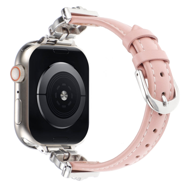 For Apple Watch 42mm / 41mm / 40mm / 38mm Leopard Head Genuine Leather Watch Band(Pink Silver Buckle) by bashfashion