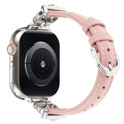 For Apple Watch 42mm / 41mm / 40mm / 38mm Leopard Head Genuine Leather Watch Band(Pink Silver Buckle) by bashfashion
