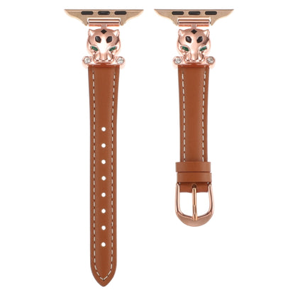 For Apple Watch 42mm / 41mm / 40mm / 38mm Leopard Head Genuine Leather Watch Band(Brown) by bashfashion