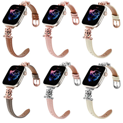 For Apple Watch 46mm / 49mm / 45mm / 44mm Leopard Head Genuine Leather Watch Band(Pink Rose Gold) by bashfashion
