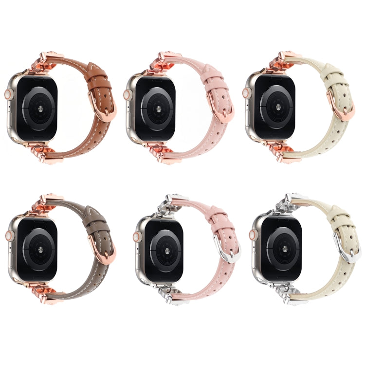 For Apple Watch 42mm / 41mm / 40mm / 38mm Leopard Head Genuine Leather Watch Band(Pink Silver Buckle) by bashfashion