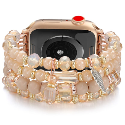 For Apple Watch 42mm / 41mm / 40mm / 38mm Tassel Beaded Chain Watch Band(Rose Gold) by bashfashion