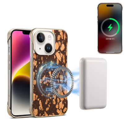 For iPhone 15 Plus / 14 Plus Denior A18 WoodenPaint MagSafe Phone Case(Brown) by Denior