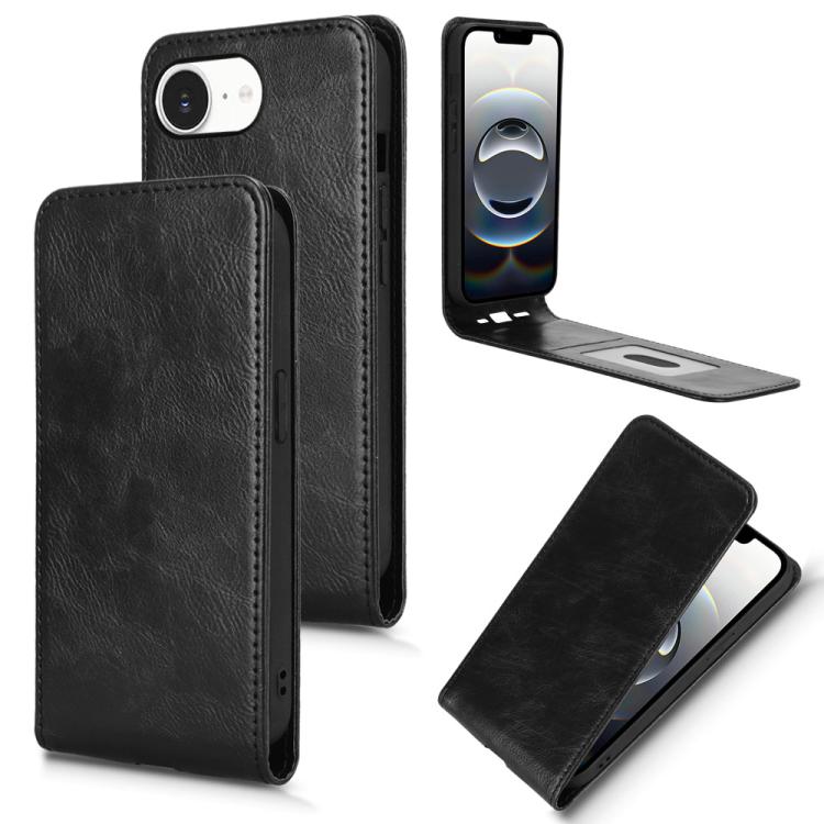 For iPhone 16e Magnetic Vertical Flip Leather Phone Case(Black) by bashfashion