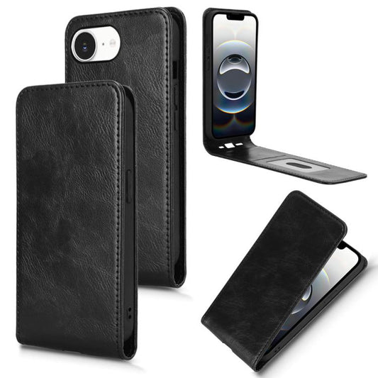 For iPhone 16e Magnetic Vertical Flip Leather Phone Case(Black) by bashfashion