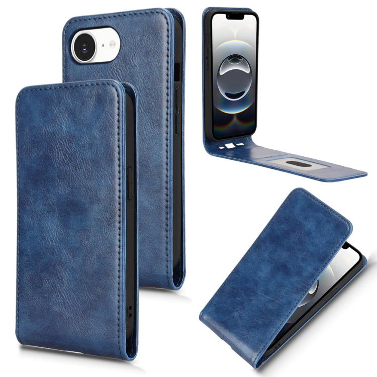 For iPhone 16e Magnetic Vertical Flip Leather Phone Case(Blue) by bashfashion