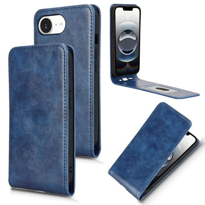 For iPhone 16e Magnetic Vertical Flip Leather Phone Case(Blue) by bashfashion