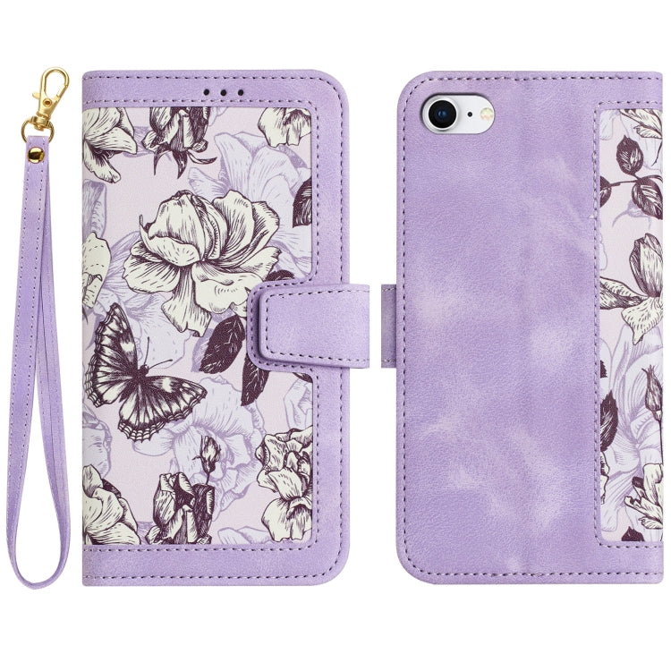 For iPhone 16e Floral Pattern Leather Phone Case with Lanyard(Light Purple) by bashfashion