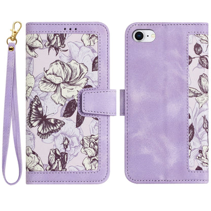 For iPhone 16e Floral Pattern Leather Phone Case with Lanyard(Light Purple) by bashfashion