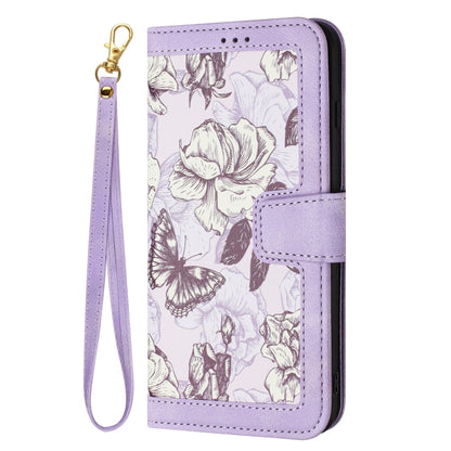 For iPhone 16e Floral Pattern Leather Phone Case with Lanyard(Light Purple) by bashfashion