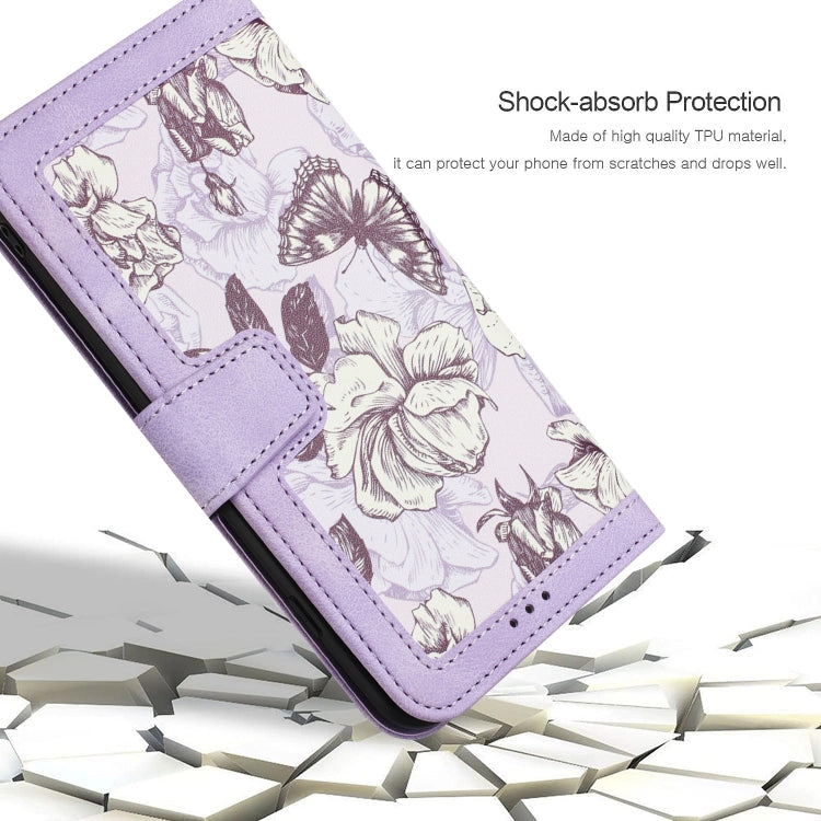 For iPhone 16e Floral Pattern Leather Phone Case with Lanyard(Light Purple) by bashfashion
