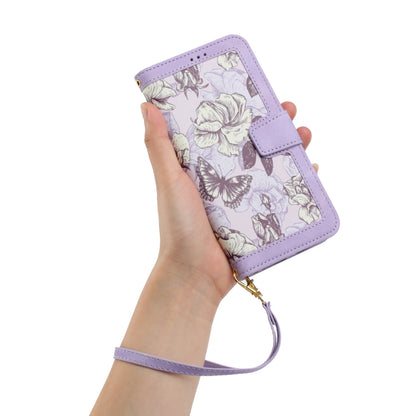 For iPhone 16e Floral Pattern Leather Phone Case with Lanyard(Light Purple) by bashfashion