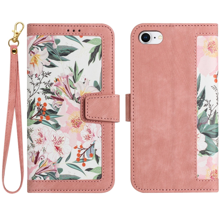 For iPhone 16e Floral Pattern Leather Phone Case with Lanyard(Pink) by bashfashion