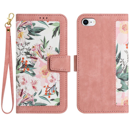 For iPhone 16e Floral Pattern Leather Phone Case with Lanyard(Pink) by bashfashion