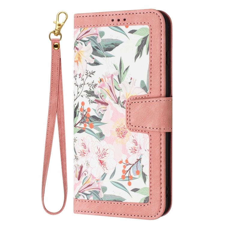 For iPhone 16e Floral Pattern Leather Phone Case with Lanyard(Pink) by bashfashion