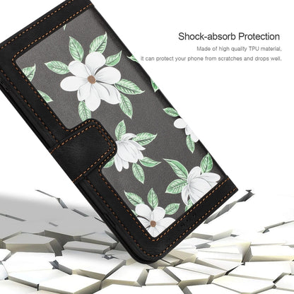 For iPhone 16e Floral Pattern Leather Phone Case with Lanyard(Black) by bashfashion