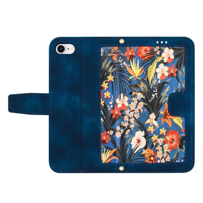 For iPhone 16e Floral Pattern Leather Phone Case with Lanyard(Dark Blue) by bashfashion
