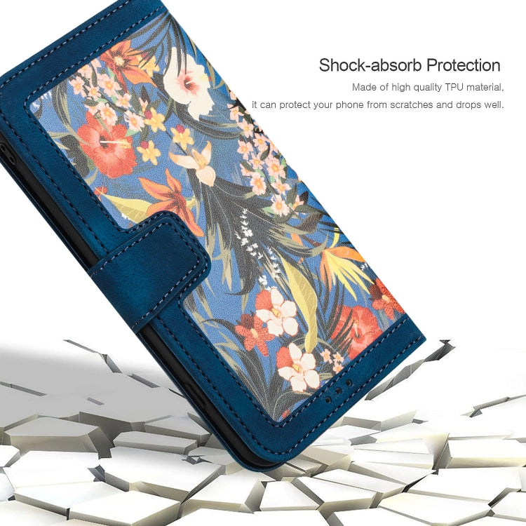 For iPhone 16e Floral Pattern Leather Phone Case with Lanyard(Dark Blue) by bashfashion