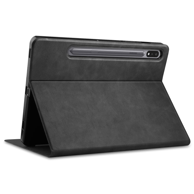 For Samsung Galaxy Tab S8 / Galaxy Tab S7 (2020) T870 Cowhide Texture TPU Tablet Horizontal Flip Leather Case with Holder & Sleep / Wake-Up Function & Pen Slot(Black) by bashfashion