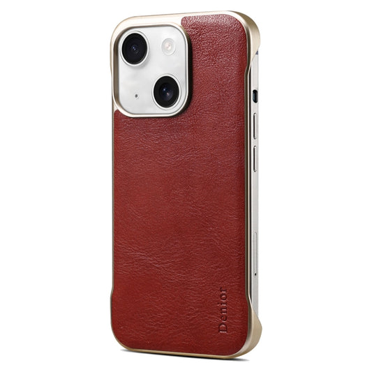 For iPhone 13 Denior MagSafe Genuine Leather Calf Texture Phone Case(Red) by Denior