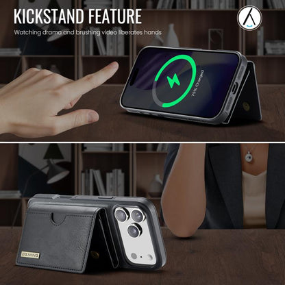 For iPhone 17 Pro Max DG.MING M6 Series RFID Tri-fold Card Bag Removable Leather Phone Case(Black) by DG.MING