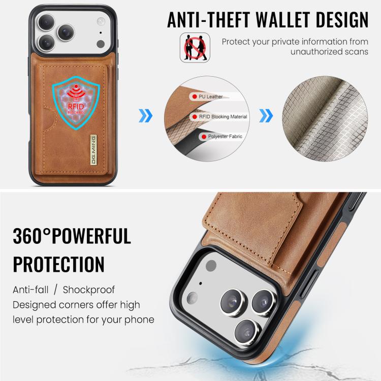 For iPhone 17 Pro Max DG.MING M6 Series RFID Tri-fold Card Bag Removable Leather Phone Case(Brown) by DG.MING