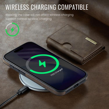 For iPhone 17 Pro Max DG.MING M6 Series RFID Tri-fold Card Bag Removable Leather Phone Case(Coffee) by DG.MING