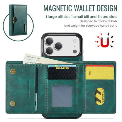 For iPhone 17 Pro Max DG.MING M6 Series RFID Tri-fold Card Bag Removable Leather Phone Case(Green) by DG.MING