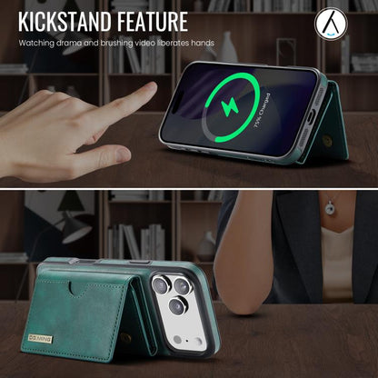 For iPhone 17 Pro Max DG.MING M6 Series RFID Tri-fold Card Bag Removable Leather Phone Case(Green) by DG.MING